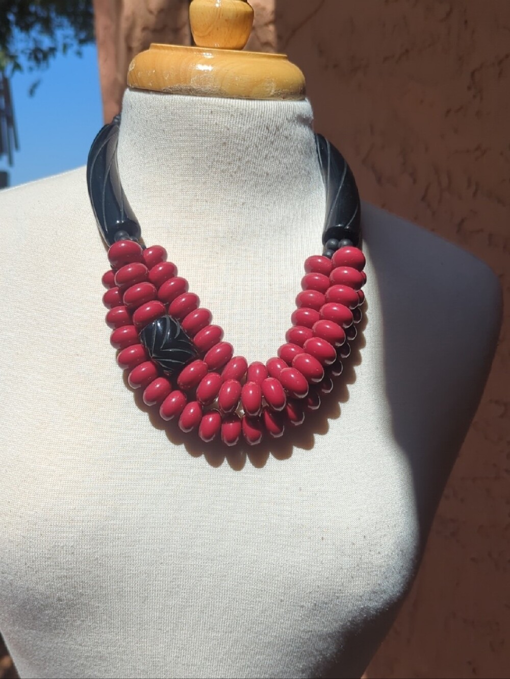 Chico's Red and Black Beaded Statement Necklace